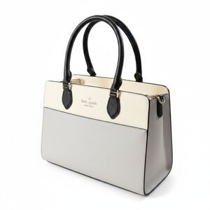 Kate Spade Satchel Two Tone White Gray Black Leather Top Handle Bag